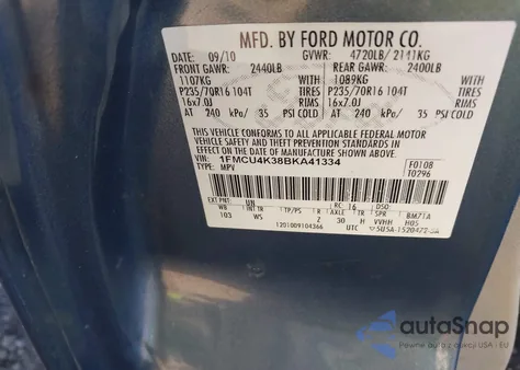 2011 Ford Escape Hybrid z USA, uszkodzony, nr VIN 1FMCU4K38BKA41334